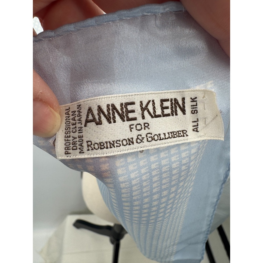 Anne Klein for Robinson & Golluber Pale Blue Geometric Print Square Silk Scarf - Picture 8 of 12